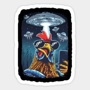 Rooster UFO Funny Chicken Meme Invasion Retro Alien Sticker